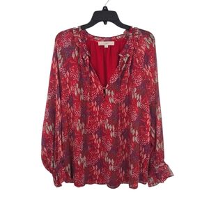 {LOFT} Red Floral Women's Chiffo  Top - Size XL